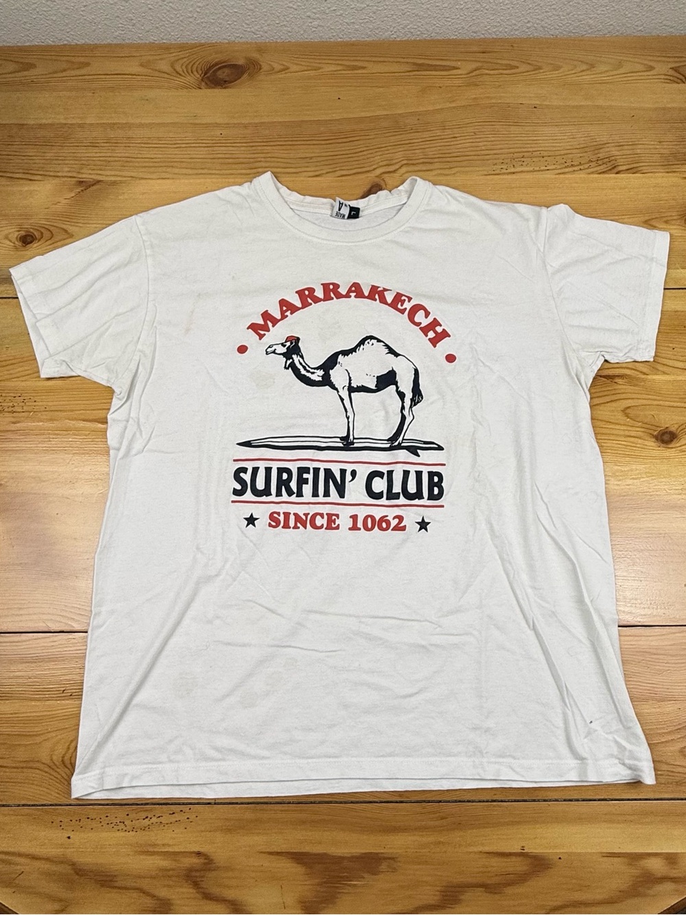 White L Marrakech Surfin' Club Graphic Souvenir Tee Funny Camel